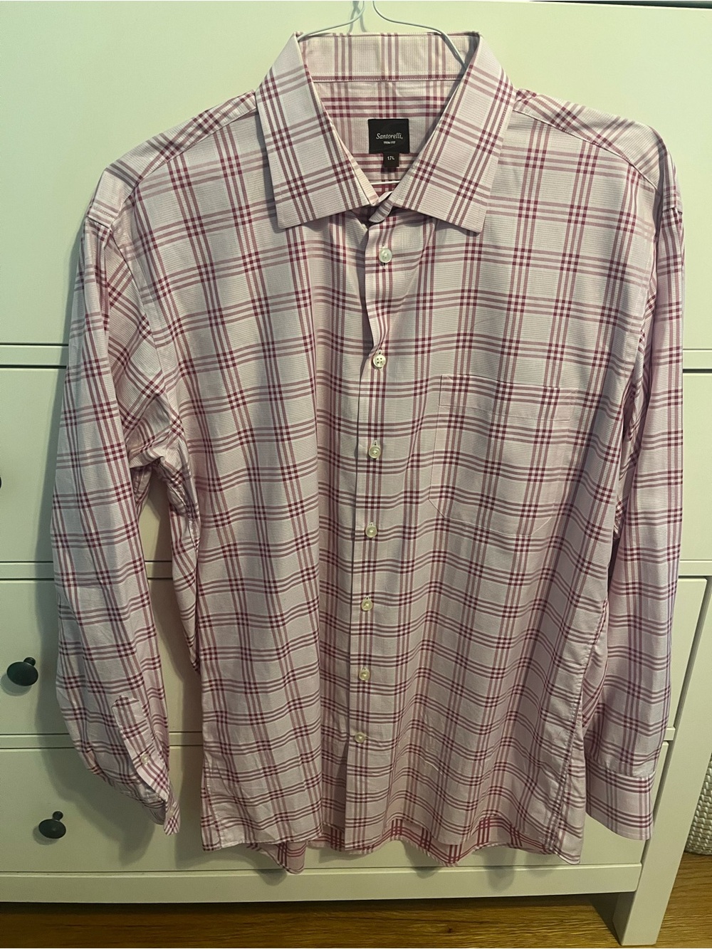 Santorelli Pink and White Plaid Dress Shirt - 17L